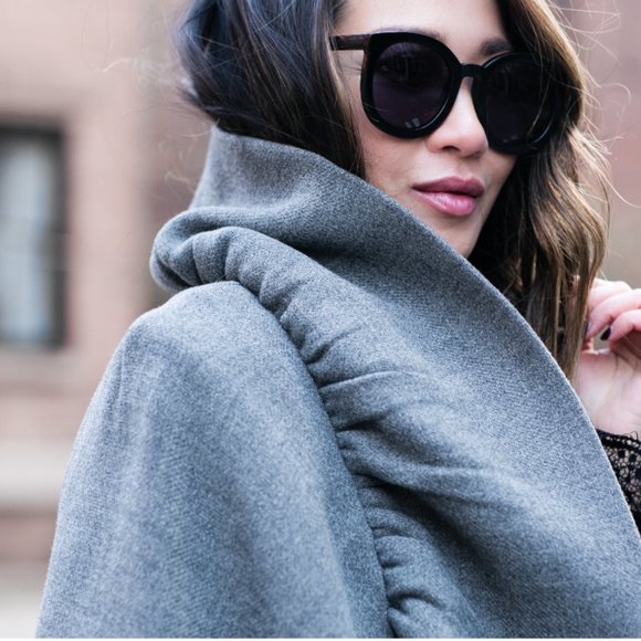 Milly Statement Double-Face Wool-Blend Cape Jacket, Charcoal Size P (XS) - Picture 5 of 9